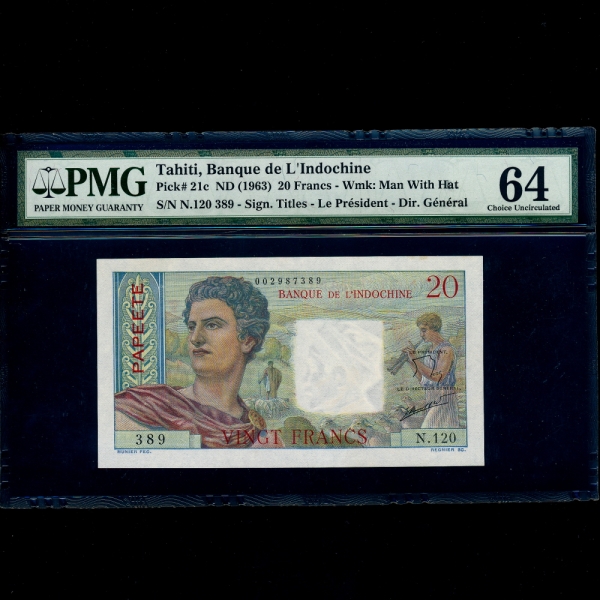 TAHITI(ŸƼ)-#21c-PMG64-NO.120 389-20 FRANCS-1963