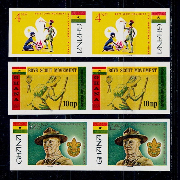 GHANA()-IMPERF()-#308~310(3)-SCOUTS,LORD BADEN-POWELL(īƮ,ٵ Ŀ)-1967.9.18