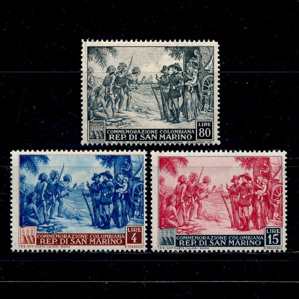 SAN MARINO(긶)-#316~8(3)-PIONEERS TRADING WITH INDIANS(ô,ε )-1952.1.28