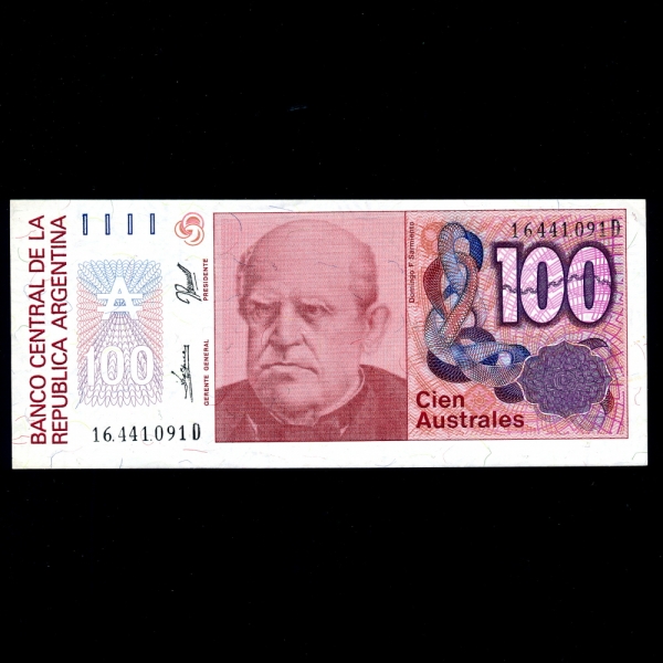 ARGENTINA-ƸƼ-#327c-D.F.SAMIENTO(ְ F. 縣̿)-100 AUSTRALES-1985~90