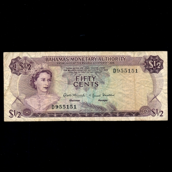 BAHAMAS(ϸ)-#26-QUEEN ELIZABETH 2-1/2 DOLLAR-1968