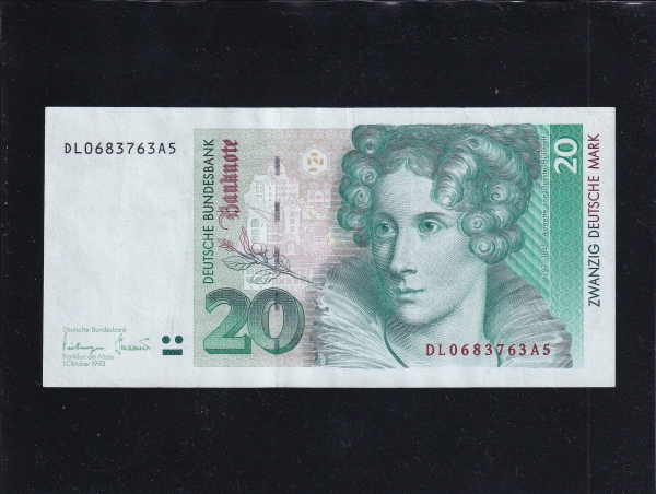 GERMANY--P39b-ANNETTE VON DROSTE-HULSHOFF(ν  -, Ҽ,۰)-20 MARK-1993