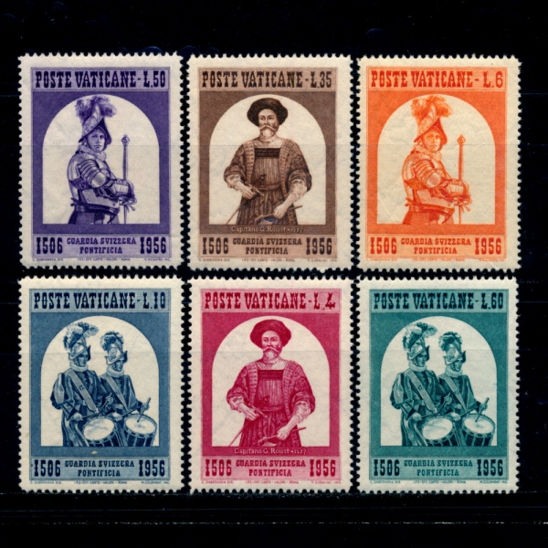 VATICAN CITY(Ƽĭ ñ)-#203~8(6)-450TH ANNIV. OF THE SWISS PAPAL GUARD(Ȳ   500ֳ)-1956.4.27