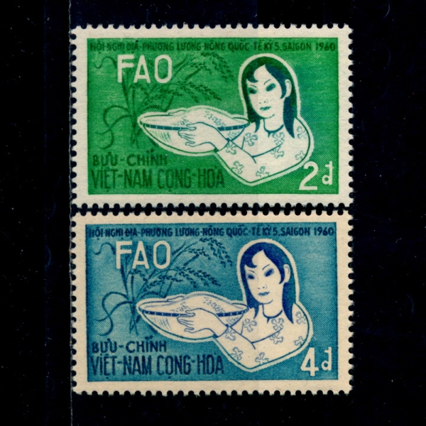 VIET NAM(Ʈ)-#144~5(2)-GIRL WITH BASKET OF RICE AND RICE PLANT( )-1960.11.21