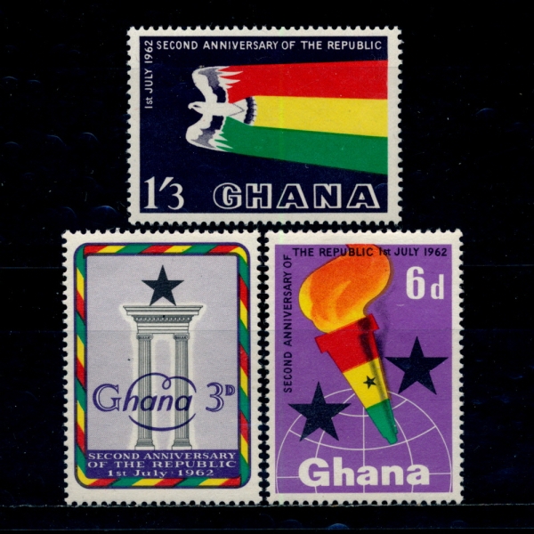 GHANA(����)-#121~3(3��)-2ND ANNIV. OF THE REPUBLIC(��ȭ�� ���� 2�ֳ�)-1962.7.1��