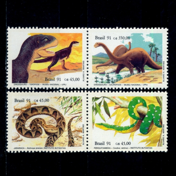 BRAZIL()-#2316~9(4)-SNAKES & DINOSAURS(,)-1991.6.6