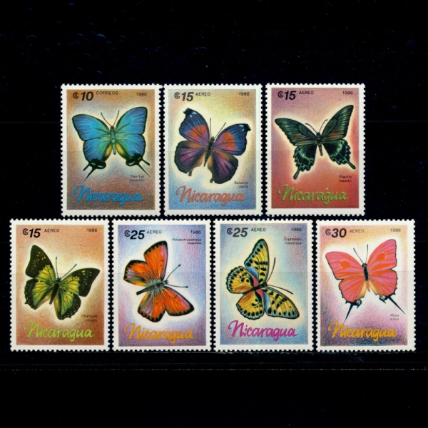 NICARAGUA(ī)-#1567~73(7)-BUTTERFLIES()-1986.12.12