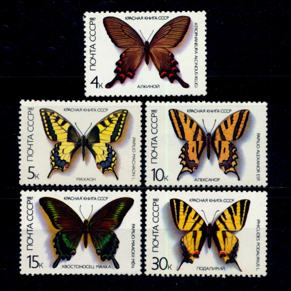 RUSSIA(þ)-#5525~9(5)-BUTTERFLIES()-1987.1.15