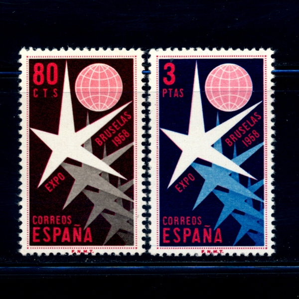 SPAIN()-#877~8(2)-EXHIBITION EMBLEM AND GLOBE(ڶȸ,)-1958.6.7