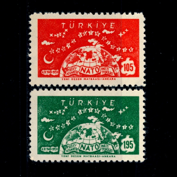 TURKEY(Ű)-#1436~7(2)-GLOBE AND STARS(,)-1959.4.4