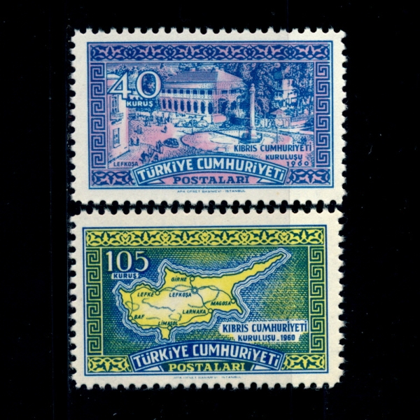 TURKEY(Ű)-#1484~5(2)-ATATURK SQUARE, NICOSLA AND MAP OF CYPRUS(洩,Ű )-1960.8.16