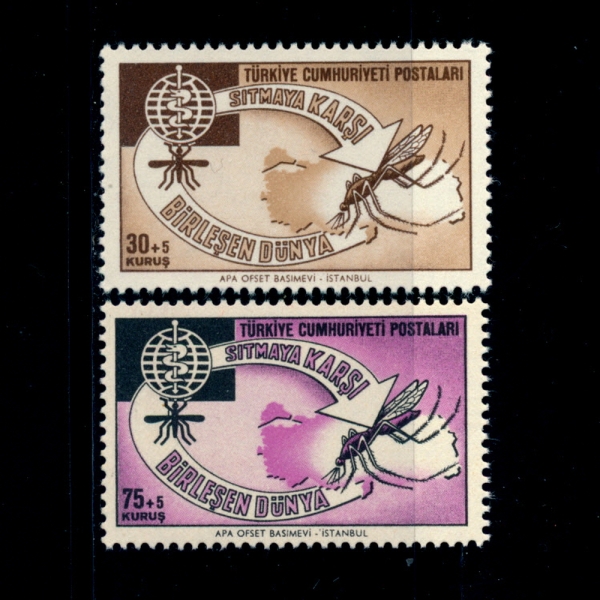 TURKEY(Ű)-#B88~9(2)-MALARIA ERADICATION EMBLEM, MAP AND MOSQUITO(󸮾 ڸ,,)-1962.4.7