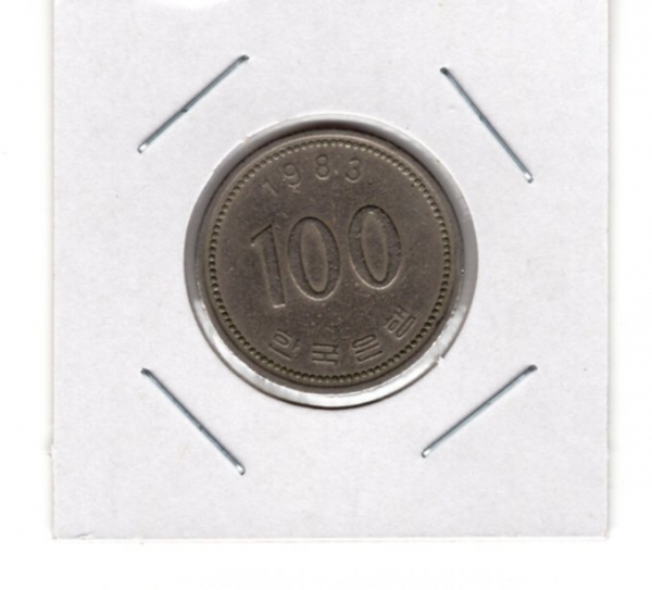 한국은행 100원 주화-이순신 초상/액면-#54.4A-1983년 사용제-한국조폐공사 제작-1983년