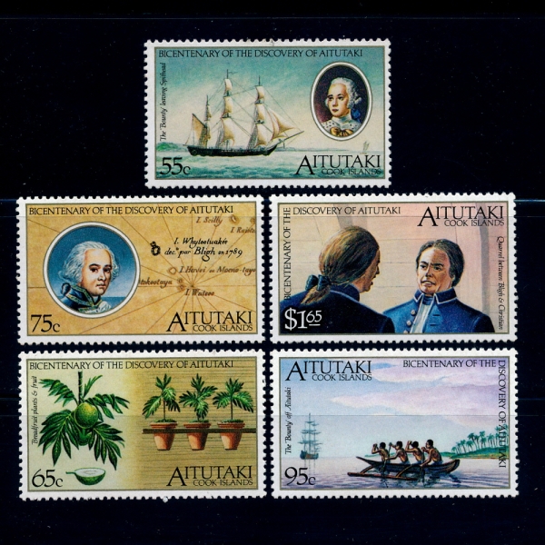 AITUTAKI(ŸŰ)-#429~33(5)-MUTINY ON THE BOUNTY, 200TH ANNIV.( ݶ)-1989.7.3