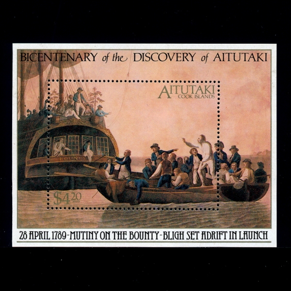 AITUTAKI(ŸŰ)-SOUVENIR SHEET-#434-MUTINY ON THE BOUNTY, 200TH ANNIV.( ݶ)-1989.7.3