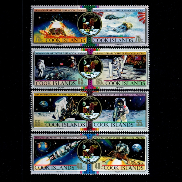 COOK ISLANDS( )-#1007~10(4)-1ST MOON LANDING, 20TH ANNIV.( 20ֳ)-1989.7.14