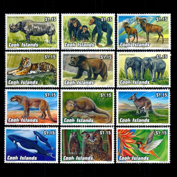 COOK ISLANDS(쿡 제도)-#1095~106(12종)-ENDANGERED WILDLIFE(멸종 위기에 처한 종)-1992년