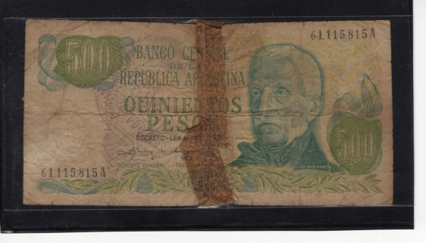 ARGENTINA-ƸƼ-#298-500 PESOS ARGENTINOS-GEN. JOSE DE SAN MARTIN(Ʊ⳯)-1974