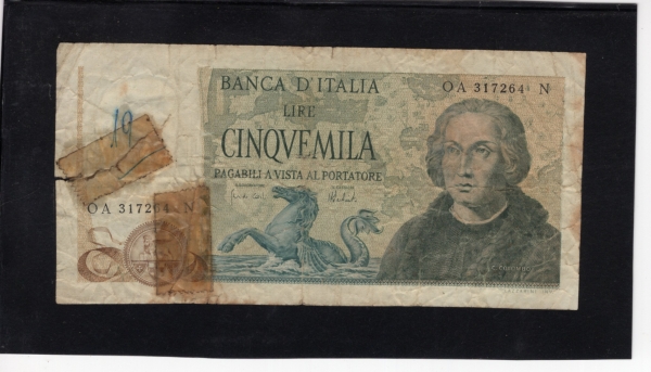 ITALIA-Ż-#102b-5,000 LIRE-MYTHICAL SEAHORSE AND COLUMBUS(ظ, ݷҹ)-5.000 LIRE-1973