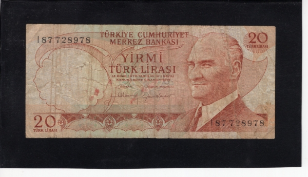TURKEY-ƢŰ-#187-20 LIRA-KEMAL ATATURK(Ÿ ɸ ŸƢũ-)-1974