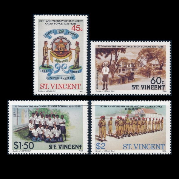 ST. VINCENT(Ʈ Ʈ)-#972~5(4)-ST. VINCENT CADET FORCE, 50TH ANNIV. AND GIRLS HIGH SCHOOL, 75TH ANNIV.( δ   50ֳ,  75ֳ)-1986.9.30