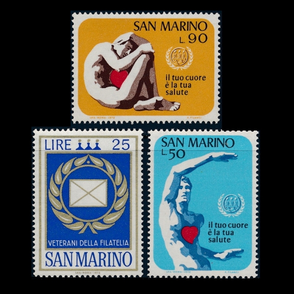SAN MARINO(긶)-#787~9(3)-YOUNG MAN, HEART AND ITALIAN PHILATELIC FEDERATION(, , Ż ǥ ȸ )-1972.8.26