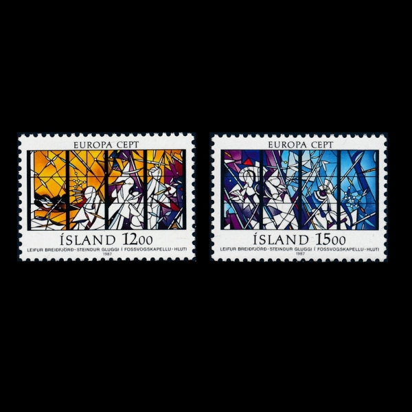 ICELAND(̽)-#639~40(2)-STAINED GLASS WINDOWS BY LEIFUR BREIDFJOERD, FOSSVOGUR CEMETERY CHAPEL(극̵ǿ丣, Ǫ,  )-1987.5.4