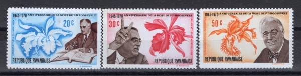 RWANDA(ϴ)-#381~3(3)-PRES. ROOSVELT, 25TH DEATH ANNIV.(Ŭ Ʈ)-1970.12.21