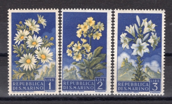 SAN MARINO(긶)-#394~6(3)-FLOWERS(Ĺ)-1957.8.31