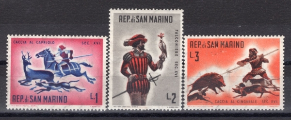 SAN MARINO(긶)-#477~9(3)-HUNTING SCENES()-1961.5.4