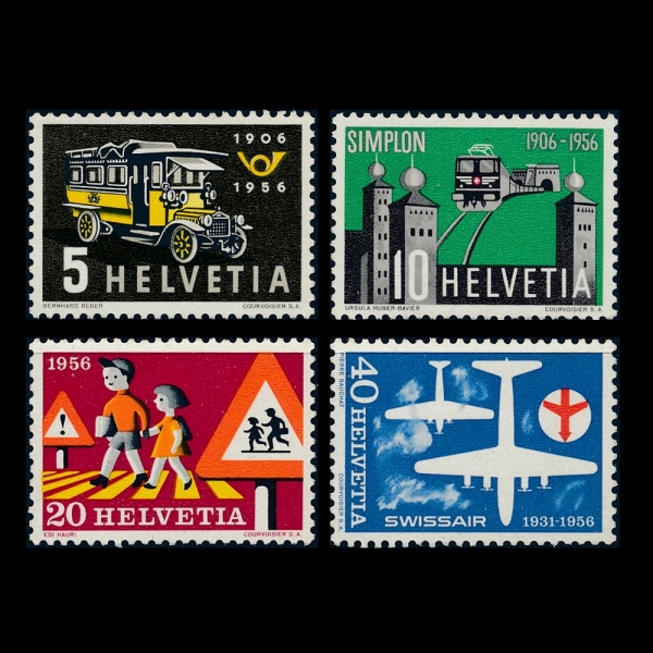 SWITZERLAND()-#355~8(4)-50TH ANNIV. OF THE SWISS MOTOR COACH SERVICE AND 50TH ANNIV. OF THE OPENING OF SIMPION TUNNEL AND ACCIDENT PREVENTION AND 25TH ANNIV. OF THE FOUNDING OF SWISSAIR( ü,÷ ͳ, , װ)-1956.3.1