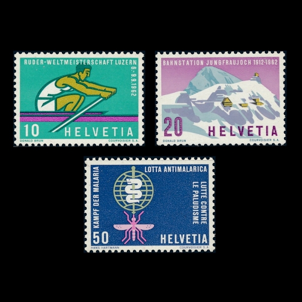 SWITZERLAND()-#413~5(3)-ROWER, RAILROAD AND WHO ANTI-MALARIA EMBLEM(, ö, 躸Ǳⱸ 󸮾 ġ)-1962.3.19