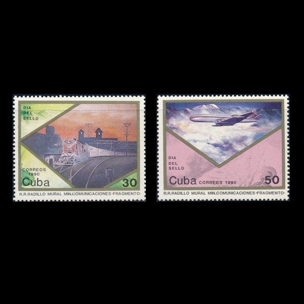 CUBA()-#3213~4(2)-TRAIN AND PLANE(, )-1990.4.24