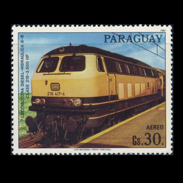 PARAGUAY(Ķ)-#C657-30g-GERMAN RAILROADS, 150TH ANNIV.( ö 150ֳ)-1986.9.1
