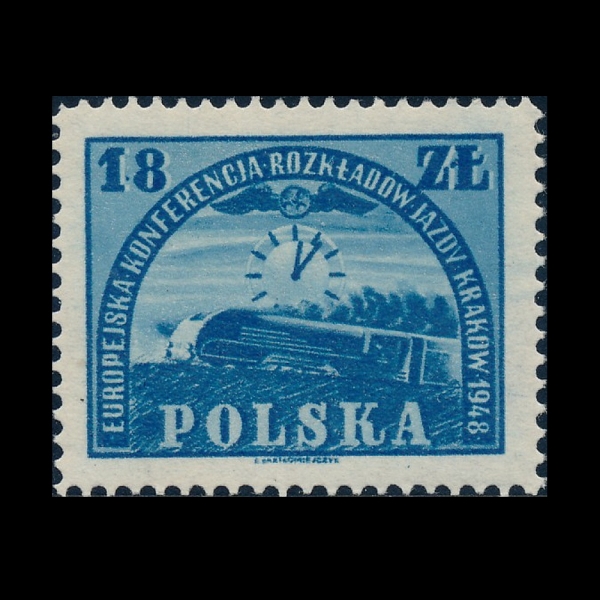 POLAND()-#435-18z-CLOCK DIAL AND LOCOMOTIVE(ð,  )-1948.10.6