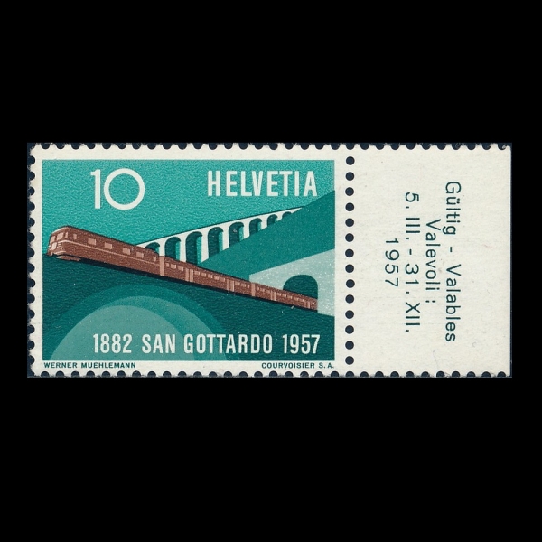 SWITZERLAND()-#360-10c-TRAIN ON SOUTHERN RAMP OF GOTTHARD RAILROAD(Ÿ ö)-1957.2.27