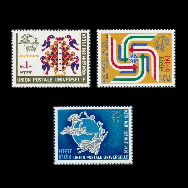INDIA(ε)-#634~6(3)-UPU CENT.(Ϲ  )-1974.10.3