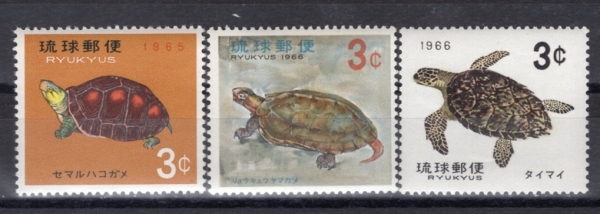 RYUKYU ISLANDS(ť )-#136~8(3)-TURTLES(ź)-1965.10.20
