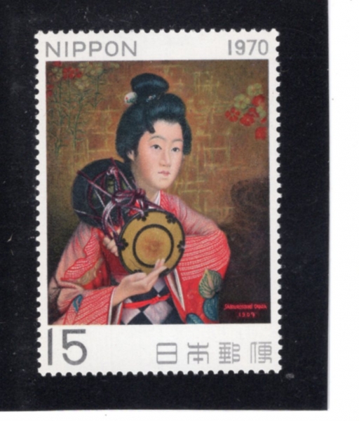 JAPAN(Ϻ)-#1026-15y-WOMAN WITH HAND DRUM, BY SABUROSUKE OKADA(ī ην, ڵ巳  )-1970.4.20