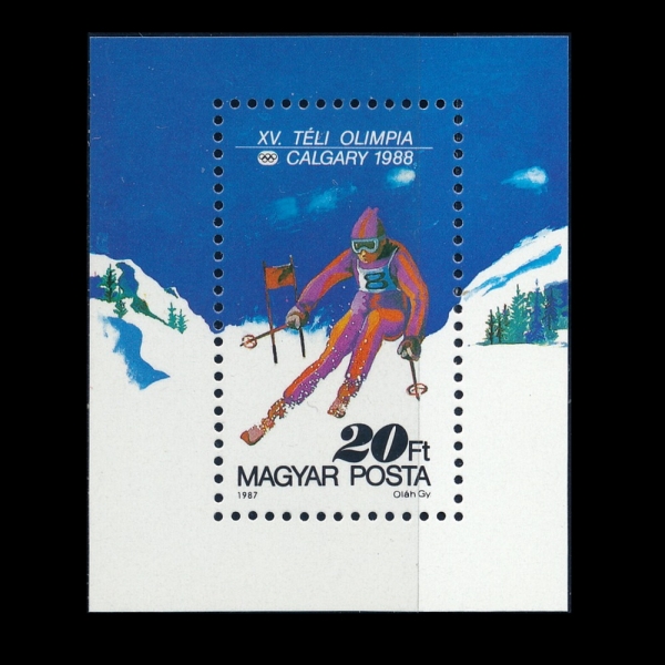 HUNGARY(밡)-SOUVENIR SHEET-#3100-20fo-1988 WINTER OLYMPIC GAMES, CALGARY AND SKI-JUMPING(1988 ø, Ű )--1987.11.24