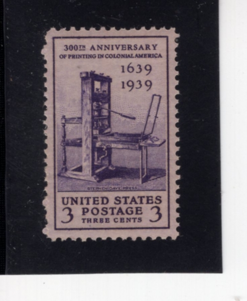 UNITED STATES(̱)-#857-3c-STEPHEN DAYE PRESS(Ƽ )-1939.9.25