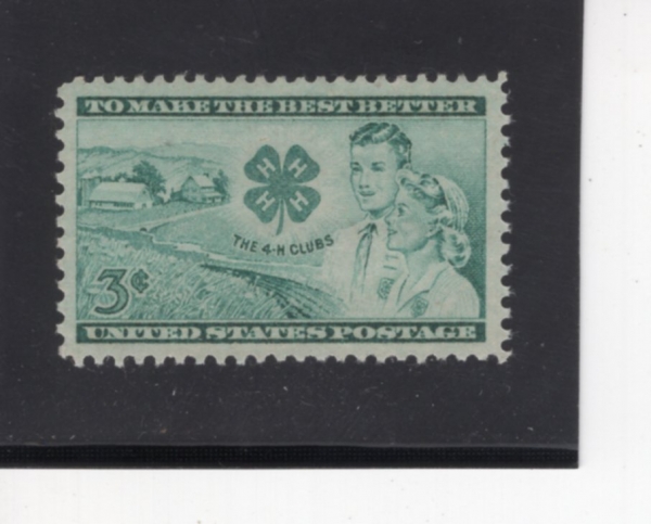 ﻿UNITED STATES(̱)-#1005-3c-FARM, 4-H CLUB EMBLEM, BOY AND GIRL(̱ 4-HŬ)-1952.1.15