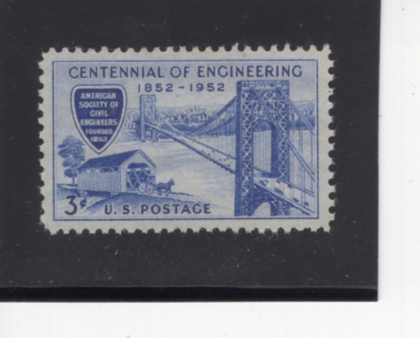 ﻿UNITED STATES(̱)-#1012-3c-GEORGE WASHINGTON BRIDGE & COVERED BRIDGE OF 1850S(  긮, )-1952.9.6