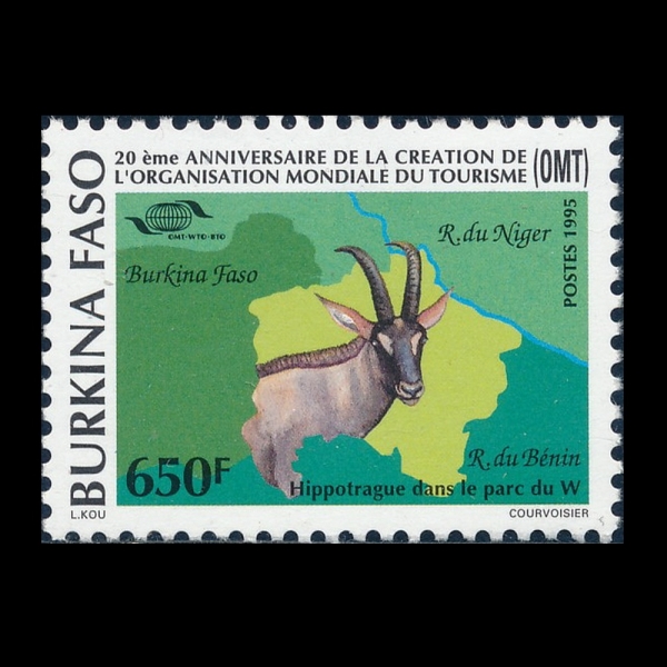 BURKINA FASO(�θ�Ű���ļ�)-#1009-650fr-GAZELLE AND MAP(����, ����)-1995.1.26��