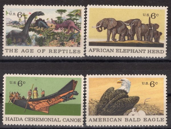 UNITED STATES(�̱�)-#1387~90(4��)-CENT. OF THE AMERICAN MUSEUM OF NATURAL HISTORY, NEW YORK CITY(�̱� �ڿ��� �ڹ���)-1970.5.6��