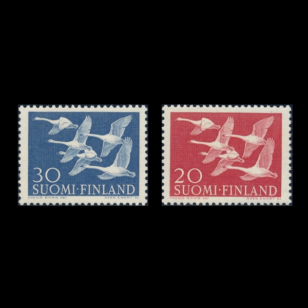 FINLAND(�ɶ���)-#343~4(2��)-WHOOPER SWANS(���� ����)-1956.10.30��