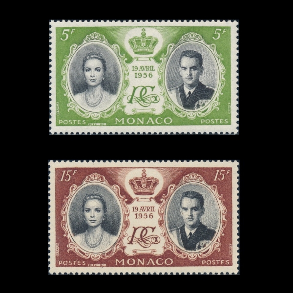 MONACO(����)-#369~70(2��)-PRINCESS GRACE AND PRINCE RAINIER III(�׷��̽� ��Ʈ���� �̸�, ���̴Ͽ� 3��)-1956.4.19��