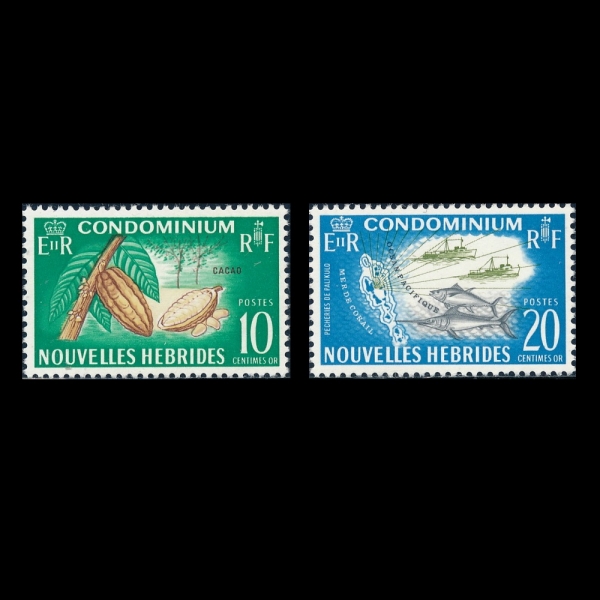 NEW HEBRIDES,FRENCH(�� ��긮��-��������)-#113,115(2��)-CACAO AND MAP OF NEW HEBRIDES(īī�� ����, ����)-1965��