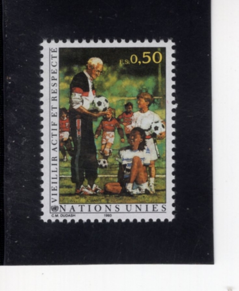 UNITED NATIONS,OFFICES IN GENOVA, SWITZERLAND(���׹��� ���� �繫��)-#226-50c-OLDER MAN COACHING SOCCER(���� �� ���� �౸ ��ġ)-1993.2.5��