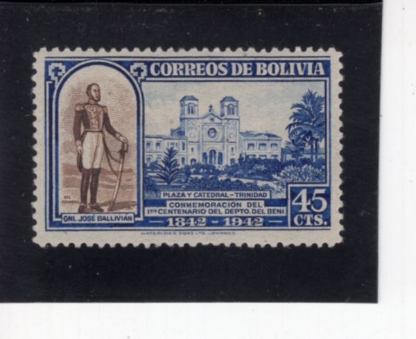 BOLIVIA(�������)-#300-45c-GENERAL JOSE BALIVIAN AND CATHEDRAL AT TRINIDAD(ȣ�� �߸����, Ȧ�� Ʈ����Ƽ �뼺��)-1943.11.16��